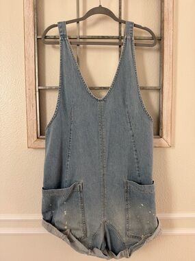 We The Free Light Blue Denim Overall Romper